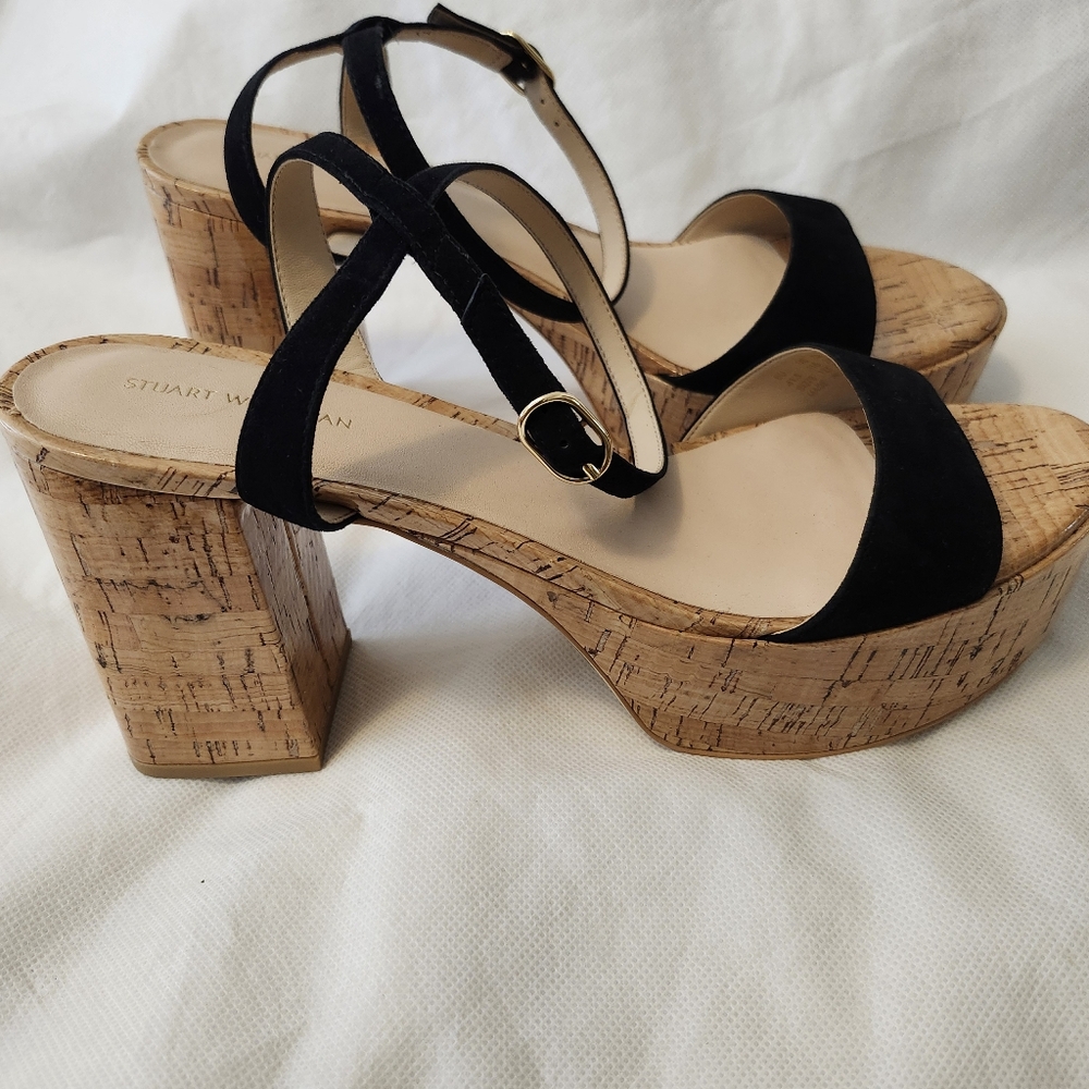 Stuart Weitzman Womens Gala Suede Platform Sandals In Black SZ 11